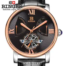 Switzerland men’s watch luxury brand Wristwatches BINGER Mechanical Wristwatches Diver waterproof leather strap watch BG-0408-6