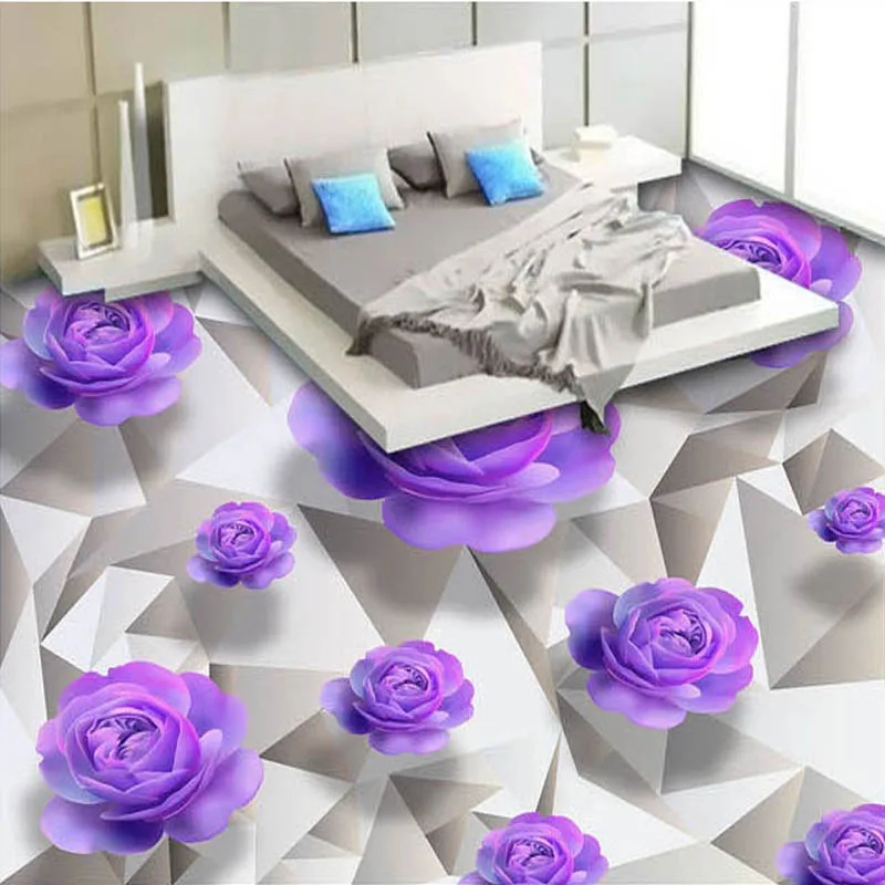 Пользовательские 3D Пол обои Пурпурная роза Гостиная Спальня Ванная комната пол