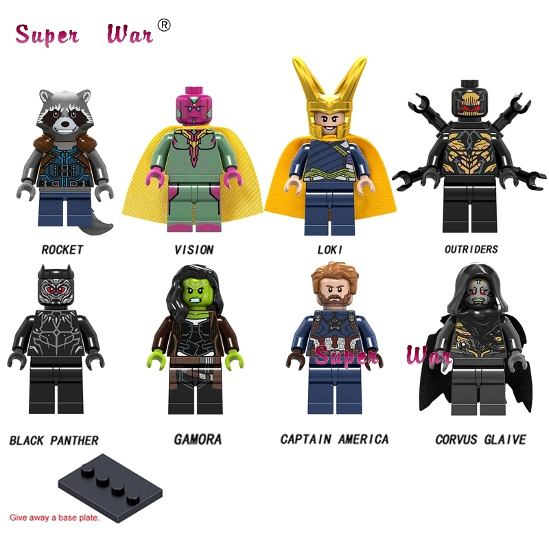 10 комплектов Marvel Comics Series 5 Infinity War Endgame Железный человек Локи Тор Hawkeye Капитан Америка Модель Кирпичи Детские игрушки - Цвет: 10Set-JD019-026