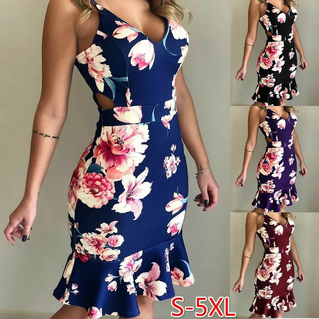 

2019 New Women's Ladies Dresses Sexy Printing Colour Sleeveless Hole Dresses Camisole Mini Above Knee Dress Summer Dress