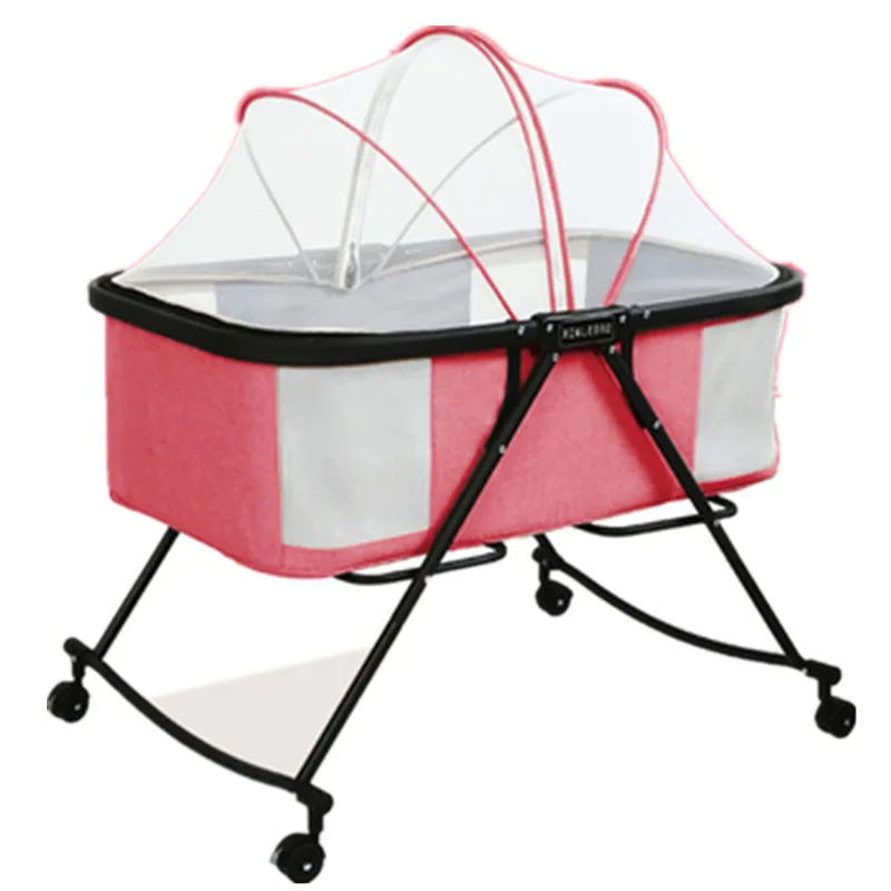 Foldable Baby Cot Portable Baby Bed With Roller Toddler Bed Baby Crib Mosquito Net Kids Infant Baby Safty Big Bed Travel Sleeper
