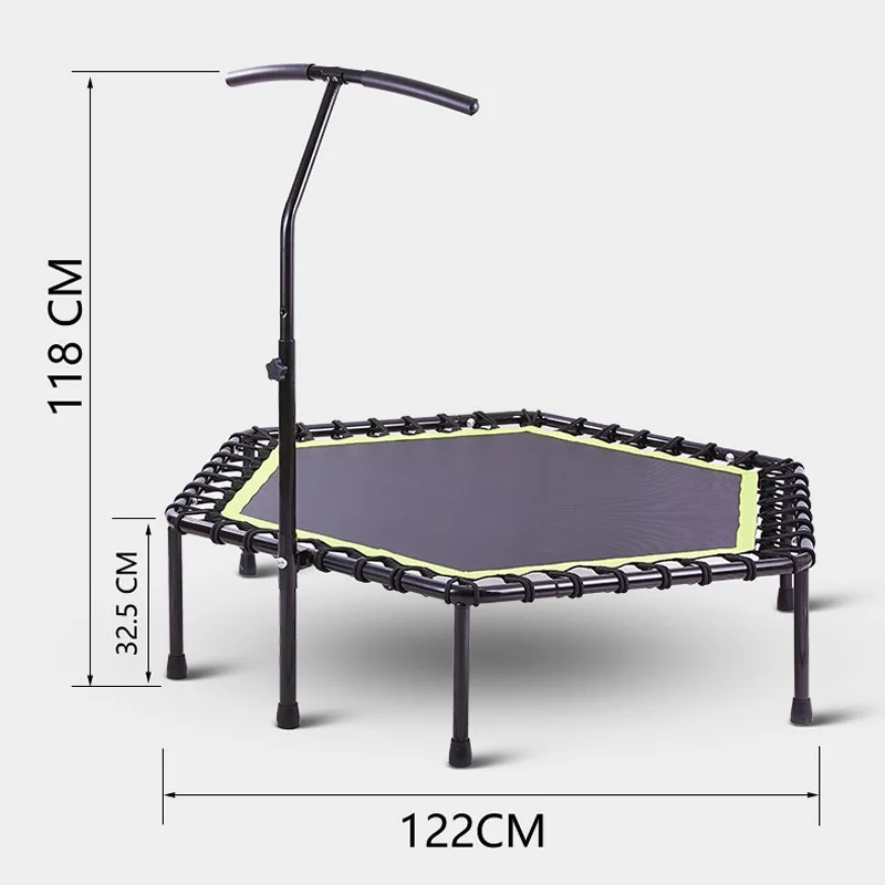 48 Inch Hexagonal Muted Fitness Trampoline with Adjustable Handrail for Indoor GYM Jump Sports Adults Kids Safety
