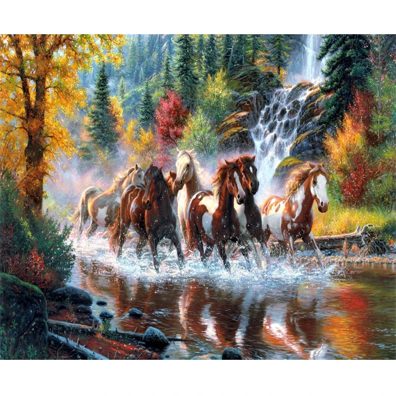 

5d diy diamond painting cross stitch diamond embroidery landscape horse picture round drill diamond mosaic pattern home decor