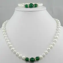Стиль натуральные Благородные Ювелирные изделия 7~ 8 мм белый жемчуг и камень ожерелье браслет набор АА
