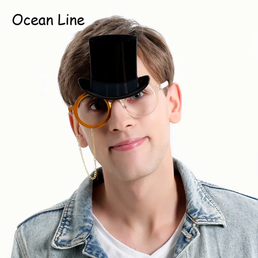 Vintage Black Gentleman Cap Glasses with Gold Chain Party Props Cosplay Costume Favors Events Festive Supplies Decoration | Дом и сад