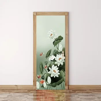 

3D Self-Adhesive Lotus Door Mural Sticker Wallpaper Waterproof Non-Toxic Durable Door Wrap DIY Vinyl Decal Home Door Stickers