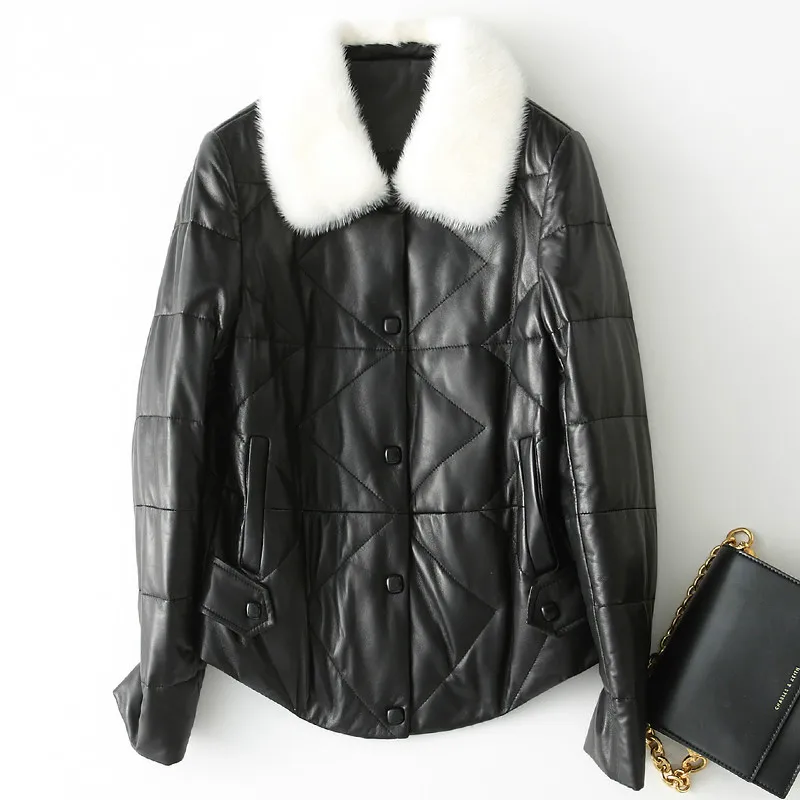 

Autumn Winter Real Genuine Leather Jacket Women Clothes 2019 Mink Fur Collar Sheepskin Down Coat Korean Vintage DJN666 ZT2970