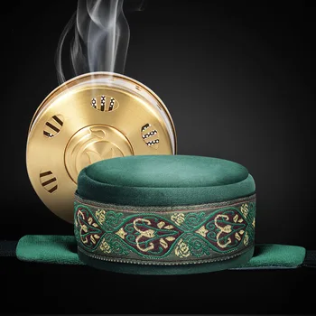 

Green Velvet Moxibustion Bag+Brass Copper Moxa Moxibustion Box To Burner Therapy Acupuncture Smokeless Heating Massage Home