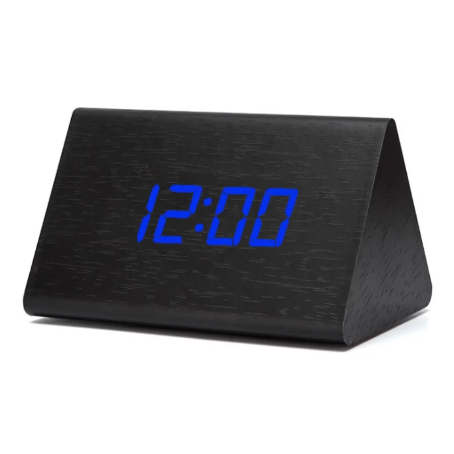 Кубические деревянные часы цифровой светодиодный Настольный будильник термометр управление звуками светодиодный дисплей календарь BestSelling2018Products - Цвет: D-Black wood blue