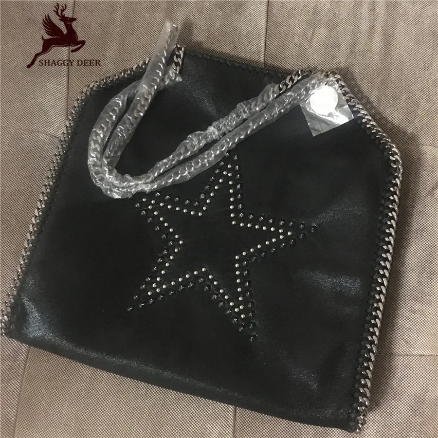 

New Brand Shaggy Deer Best Quality PVC Stella Star Shape Rivet Chain Bag fold-over shopping tote ladies handbag big 37cm