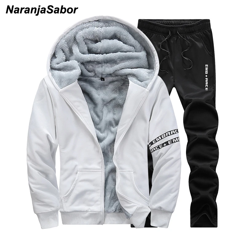 

NaranjaSabor Mens Brand Clothing Winter Mens Clothing Set Thicken Add Velvet Men's Jacket Hooded Coat Sweatshirts Tracksuits 4XL