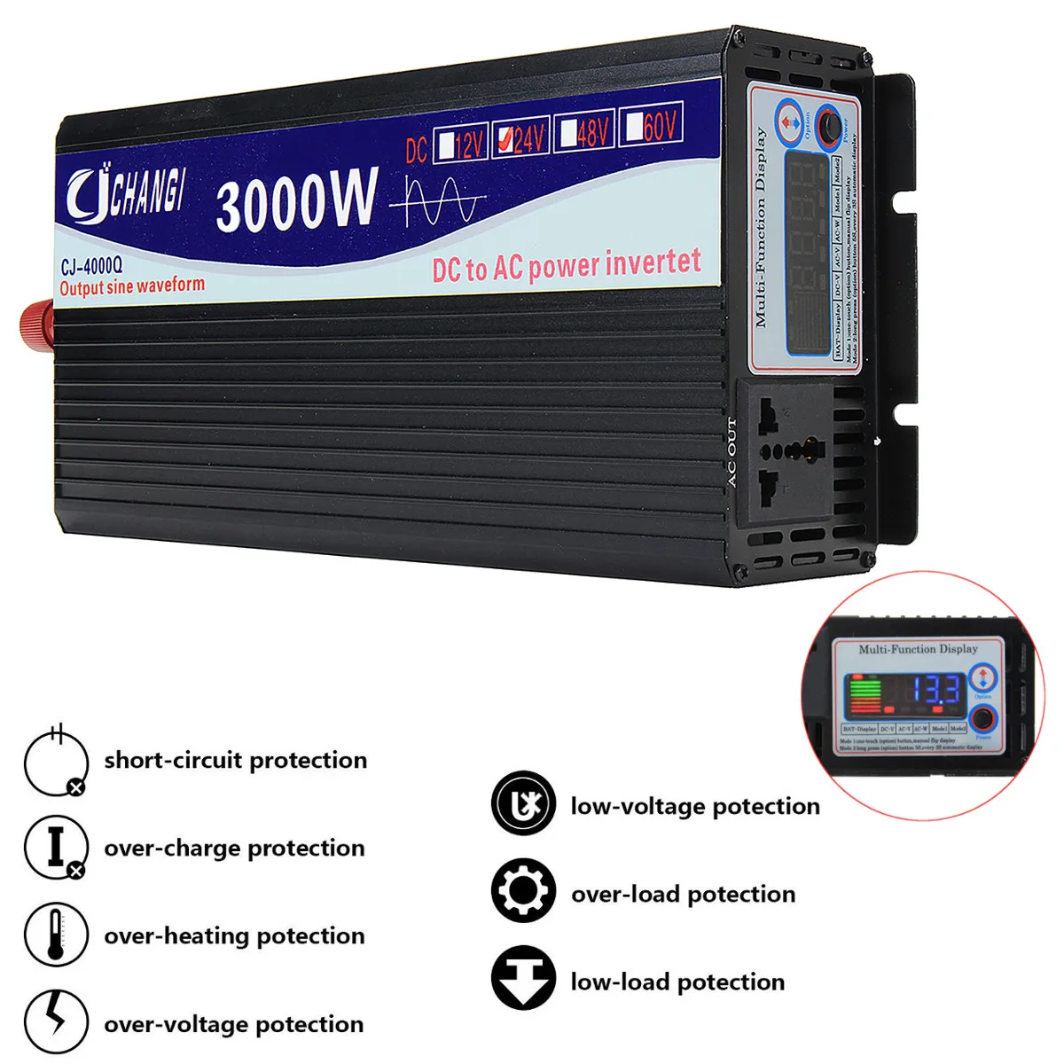  3000/4000/5000/6000W Portable 12/24V to AC 220V Power Solar Inverter Pure Sine Wave Converter Adapt