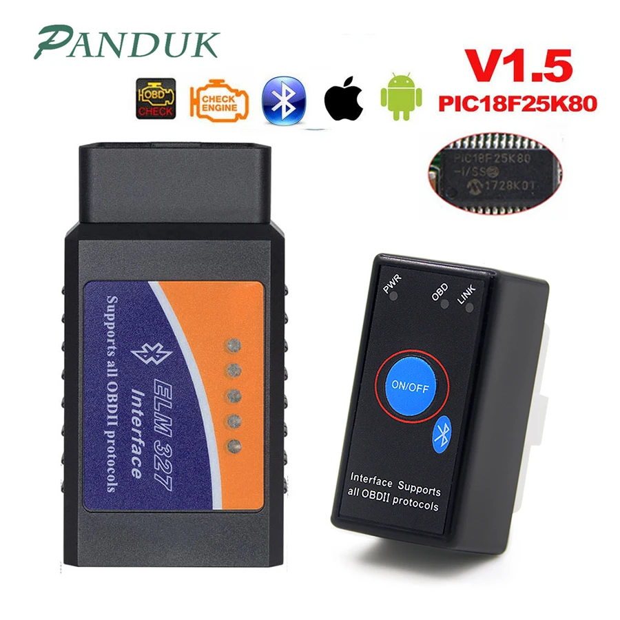 

PANDUK Mini OBD2 ELM327 V1.5/V2.1 Bluetooth/WIFI Car Diagnostic Tool Chip PIC18F25K80 OBD Code Reader Work Android/IOS 12V Car