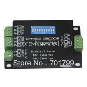 

PX24506;3A*3channel dmx constant voltage decoder,DC12-24V input;metal case