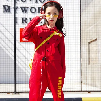 

2019 New street dance clothes girls hip hop tooling one-piece costumes kids' street dance suit female tide DQL084