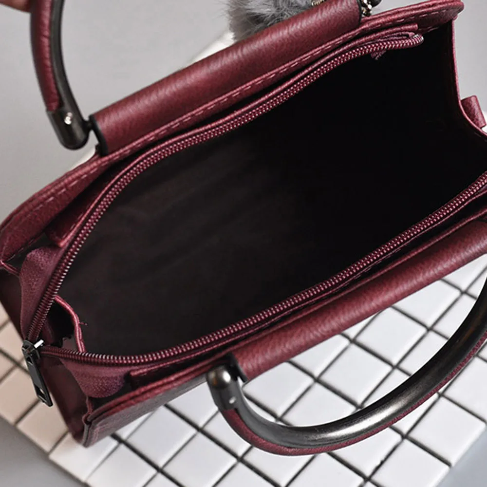 Женские кожаные сумки, модные однотонные сумки с помпонами, простой дизайн, сумка через плечо, женская сумка-мессенджер, Набор сумок