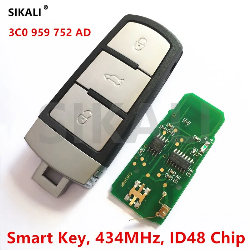 Автомобильный Дистанционный умный ключ в комплекте для VW/VolksWagen 3C0959752AD/HLO3C0959752AD для PASSAT/CC/MAGOTAN 434 МГц с чипом ID48