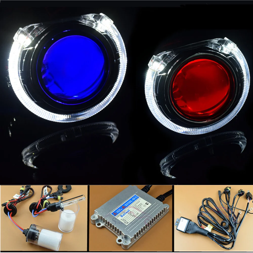 Sinolyn LED Angel Eyes Bi Xenon Headlight Lens Car Hid Projector
