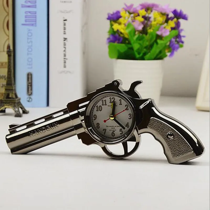 buy New 2019 Novelty Pistol Gun Shape Alarm Clock Desktop Bedside Home Retro Office Decoration Gift SU YH Creative Supplies Present