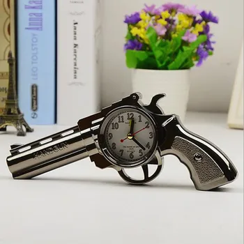 

New 2019 Novelty Pistol Gun Shape Alarm Clock Desktop Bedside Home Retro Office Decoration Gift SU YH Creative Supplies Present