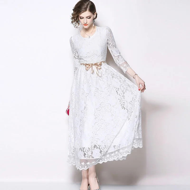 Ladies Elegant Long White Lace Dress Party Dresses for Women 2018 High ...