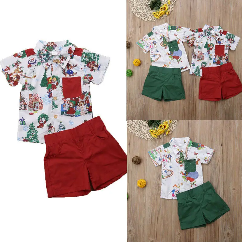

Brand NEW Christmas Clothes Set Toddler Baby Boys Clothing T Shirt Blouse Top + Shorts Summer Beach Christmas Outfits Clothes
