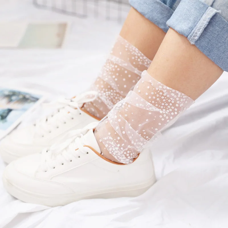 5 пар/лот, новые сетчатые женские носки, корейские тюлевые носки с принтом, весенние и летние новые сетчатые ворсовые носки, носки милые забавные - Цвет: 5 pairs black