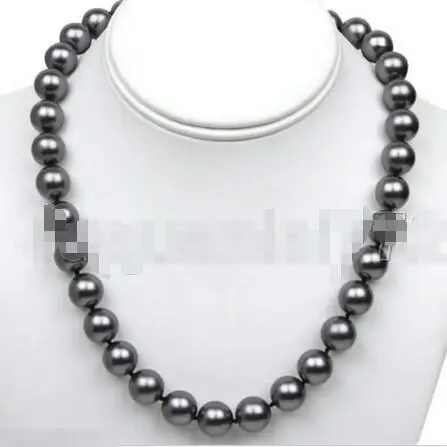 

Hot sale new Style >>>>>Real Round Black SeaShell Pearl Necklace with Large 12mm 18 Inch
