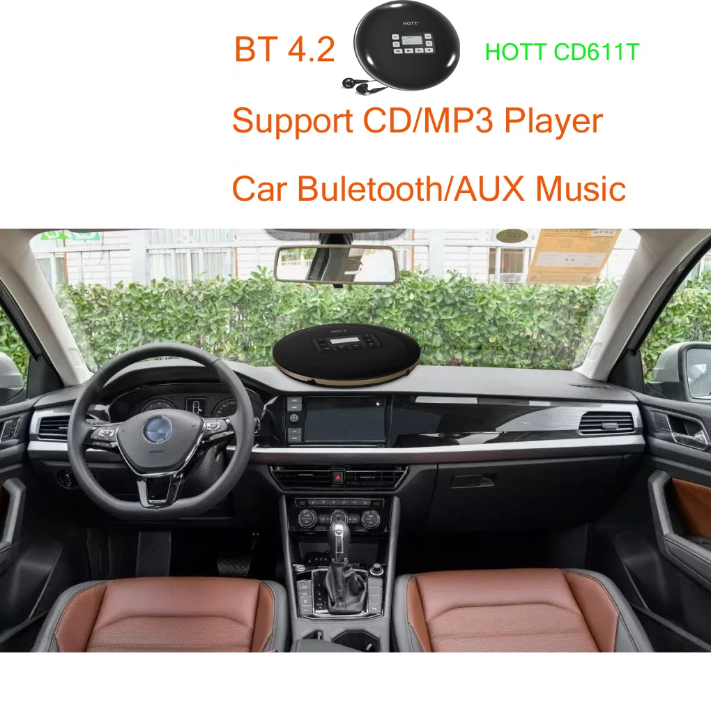 Портативный Bluetooth CD плеер HOTT CD611T со светодиодным дисплеем светодиодный