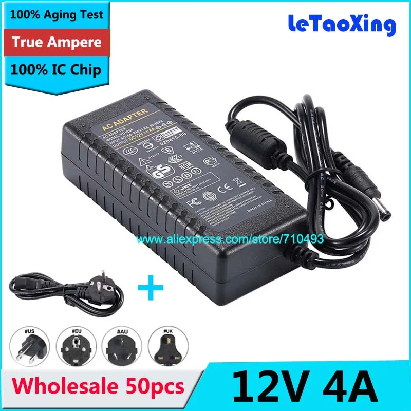 50pcs DC 12V 4A Power Adapter Supply 48W with Cords Cable For 5050 3528 LED Strip Light Display LCD Monitor With IC Chip | Обустройство
