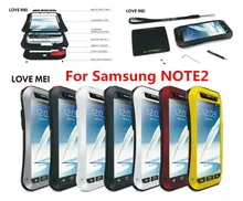 LOVE MEI For Samsung Galaxy note II N7100 Original Powerful Shockproof Dirtproof Waterproof Metal phone Case + Gorilla glass
