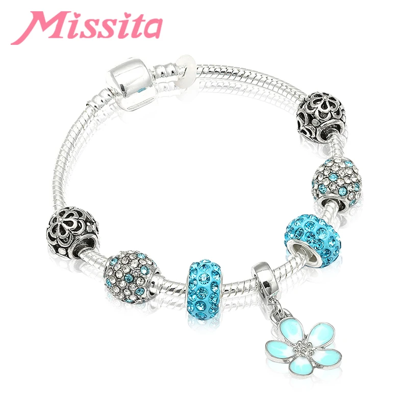 

MISSITA Flower Series Fashion Bracelet with Clear Blue Murano Beads Bangle for Women Jewelry Brand Anniversary Gift Hot Sale