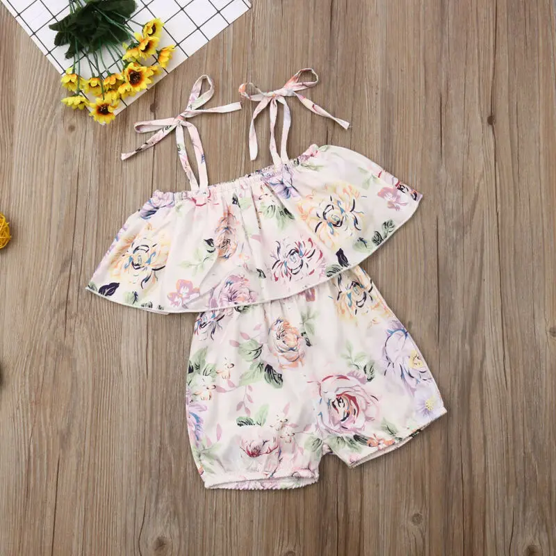 

0-24M Summer Infant Baby Girl Bodysuits Sleeveless Floral Lace Belt White Jumpsuit 2PCS Outfit Clothes Summer
