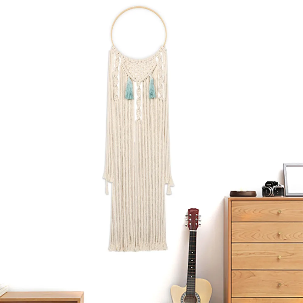 Dremisland Macrame настенный гобелен, бохо шикарный богемный хлопок тканые богемные навесные украшения для дома деревянный шнур кольцо в общежитии