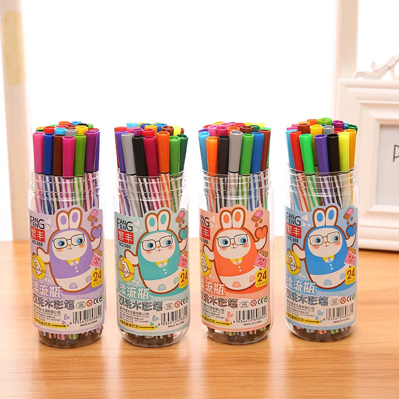 

24color/barrel drifting bottled watercolor pen Environmental protection can water washable kindergarten Baby students stationery