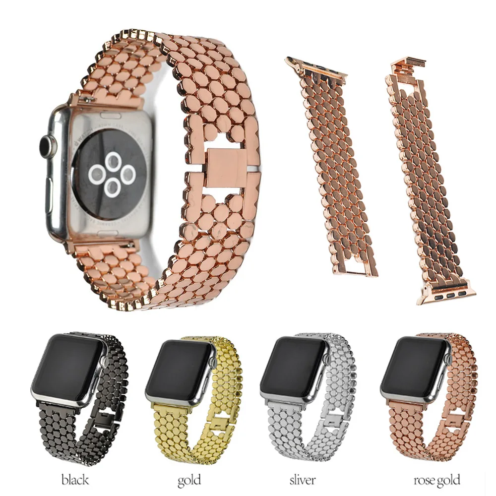 BEAFIRY для Apple Watch Band 38 мм 42 мм рыбий узор из нержавеющей стали ремешок для наручных часов классический черный серебристый золотой