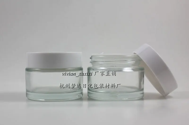 

50 г, прозрачная стеклянная банка для крема с белая пластиковая крышка, 50 г Косметические Баночки, упаковка для маски для ухода за областью вокруг глаз, 50 гр стеклянная бутылка