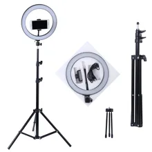 Fotografie LED Selfie Ring Licht 10inch Metalen Dimbare Camera Telefoon Ring Lamp Met Standaard Statieven Voor Make Video Live studio(China)