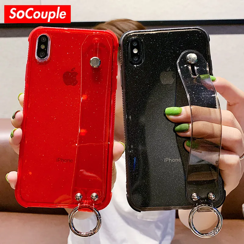 

SoCouple Wrist Strap Phone Case For iphone 11 Pro Max X Xs max XR 7 8 6 6S plus Luxury Glitter Bling Soft TPU Phone Holder Case