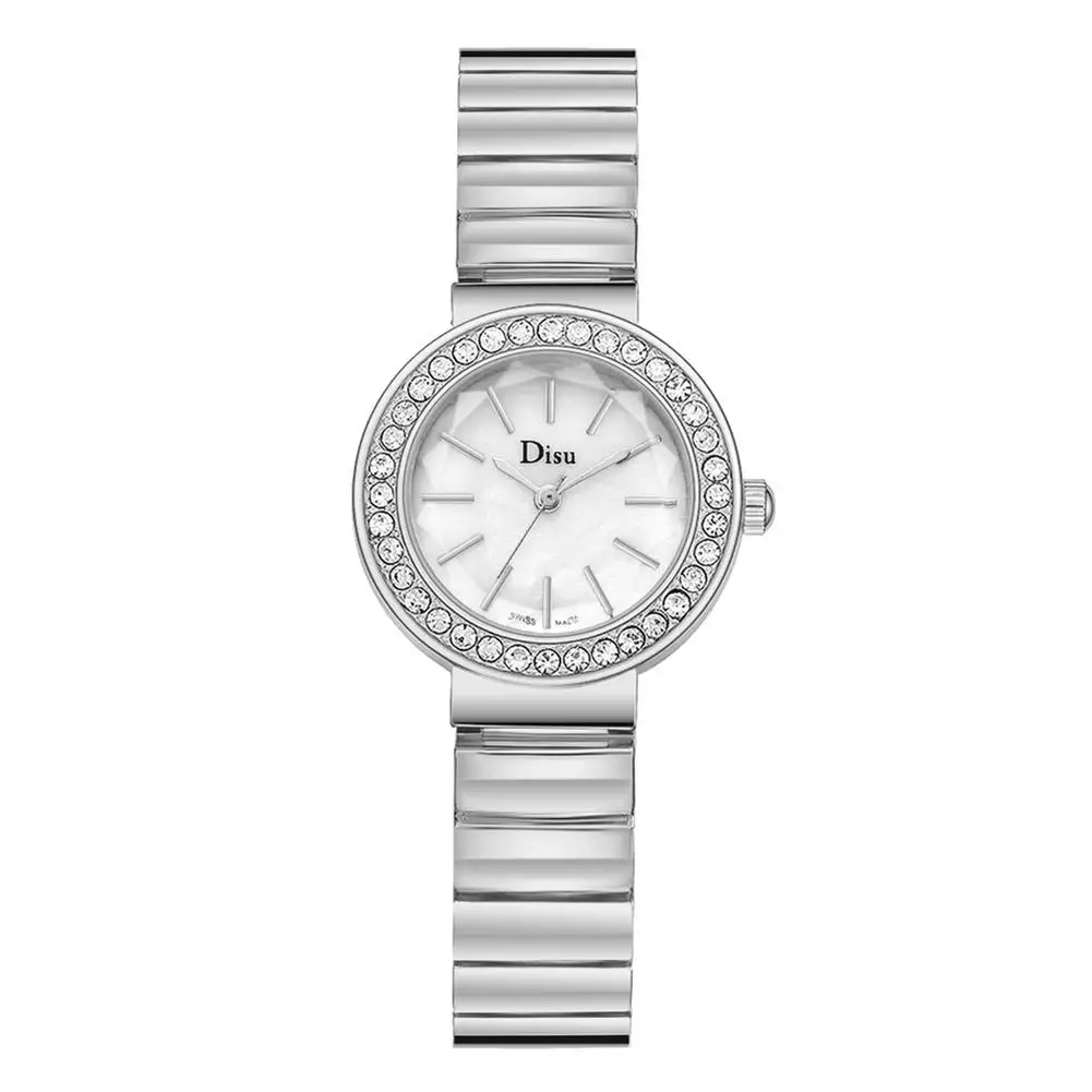 

2019 Popular Rhinestone Inlaid Metal Strap Round Dial Analog Quartz Women Wrist Watch