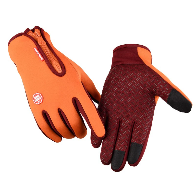 Зимние мужские ветрозащитные перчатки, противоскользящие ветрозащитные теплые дышащие перчатки с сенсорным экраном для мужчин и женщин, лыжные перчатки на молнии