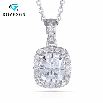 

DovEggs 18K White Gold 750 6X7MM 1.5 Carat F Color Moissanite Cushion Cutting Halo Pendant Necklace for Women Free Shipping