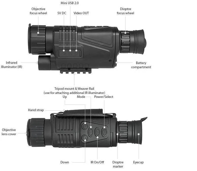 DHL Инфракрасный цифровой Монокуляр ночного видения 5x40 для 200 метров, зум 5X, ИК, 5MP цифровая камера видео в CCD