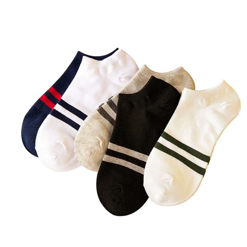 

10pcs=5 Pairs Men Cotton Socks Spring Summer Fashion Ankle Male Sock Black White Stripe Casual Classical Breathable Short Socks