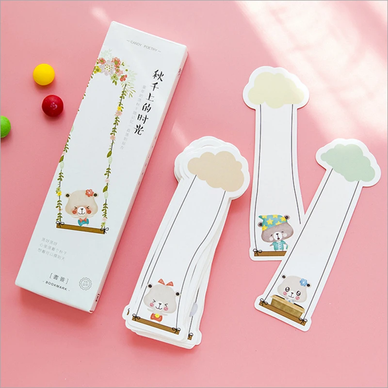 

30pcs/box kawaii Swing animals Bookmarks Stationery Gift Realistic Cartoon Bookmarks Office School Supply Stationery Gift