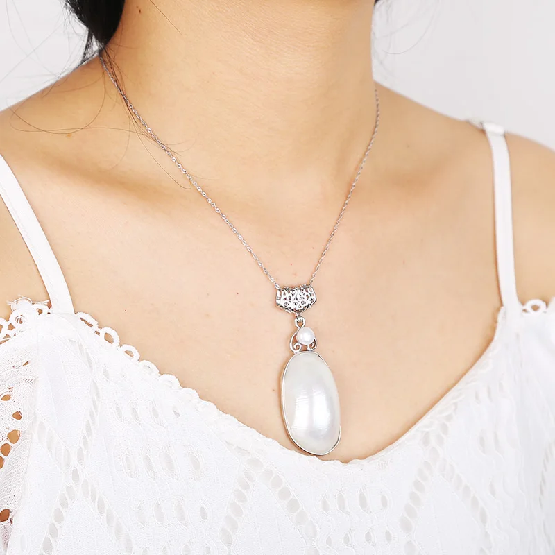 JIUDUO White Shell Pendant Female Wedding Necklace 925 Silver | Украшения и аксессуары