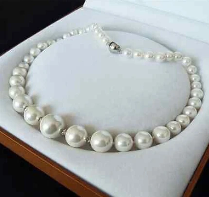 

GENUINE 8-16MM WHITE SOUTH SEA SHELL PEARL NECKLACE JEWELRY 18'' AAA style Fine Noble real Natural free shipping