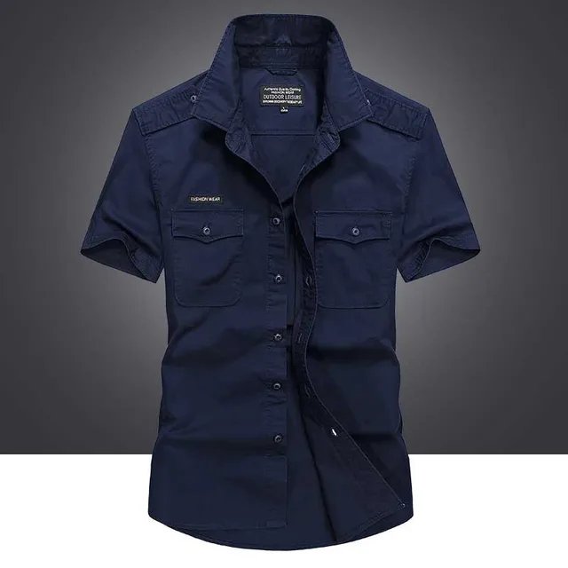 2018 Mens Summer Casual Shirt Short Sleeves with Epaulet and Pocket ...