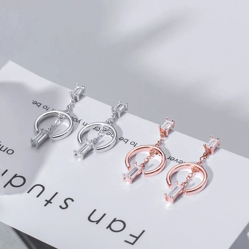 geometric cubic zircon earrings woman 100% S925 silver jewelry Fashion Hypoallergenic stud earrings women silver earring
