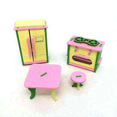 Кукольный домик мебель 1:12 наборы игрушек миниатюрные кукольный домик с мебелью миниатюрные 1:12 игрушки деревянные обеденная кровать стол стулья счетчик игрушки - Цвет: Белый